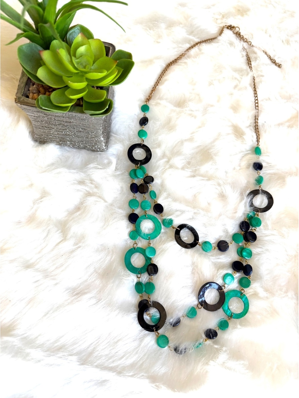 Multi-Color Chain Long Necklace with Circular Links